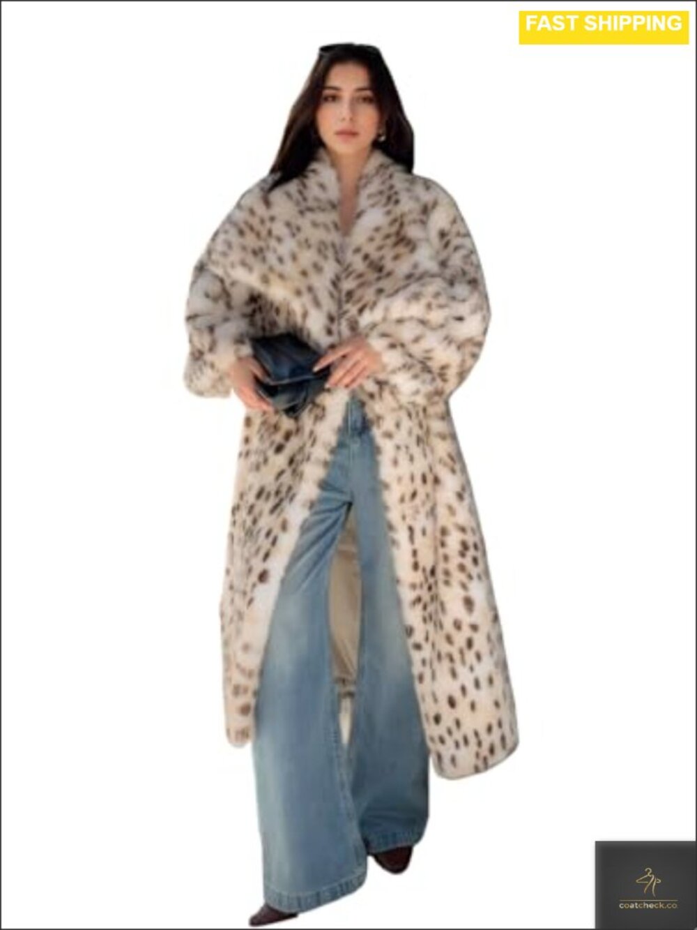 Women's Leopard Faux Fur Long Overcoat Maxi Coat Large Lapel Winter
